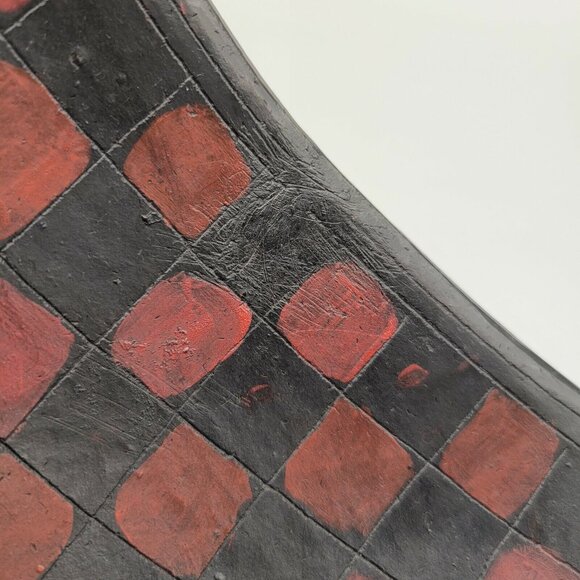 Art Pottery Checkerboard Pattern Bowls Red Black Matte Finish Set of Two - Picture 8 of 9